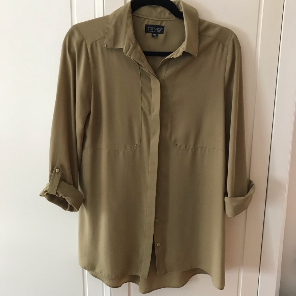 TOPSHOP Olive Green button down blouse